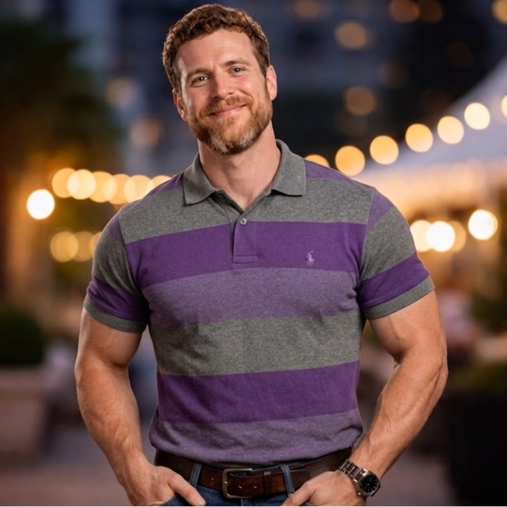 Polo by Ralph Lauren Purple and Gray Striped Shirt